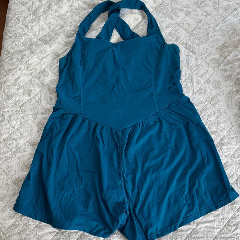 Teal Blue One-Piece Workout Romper